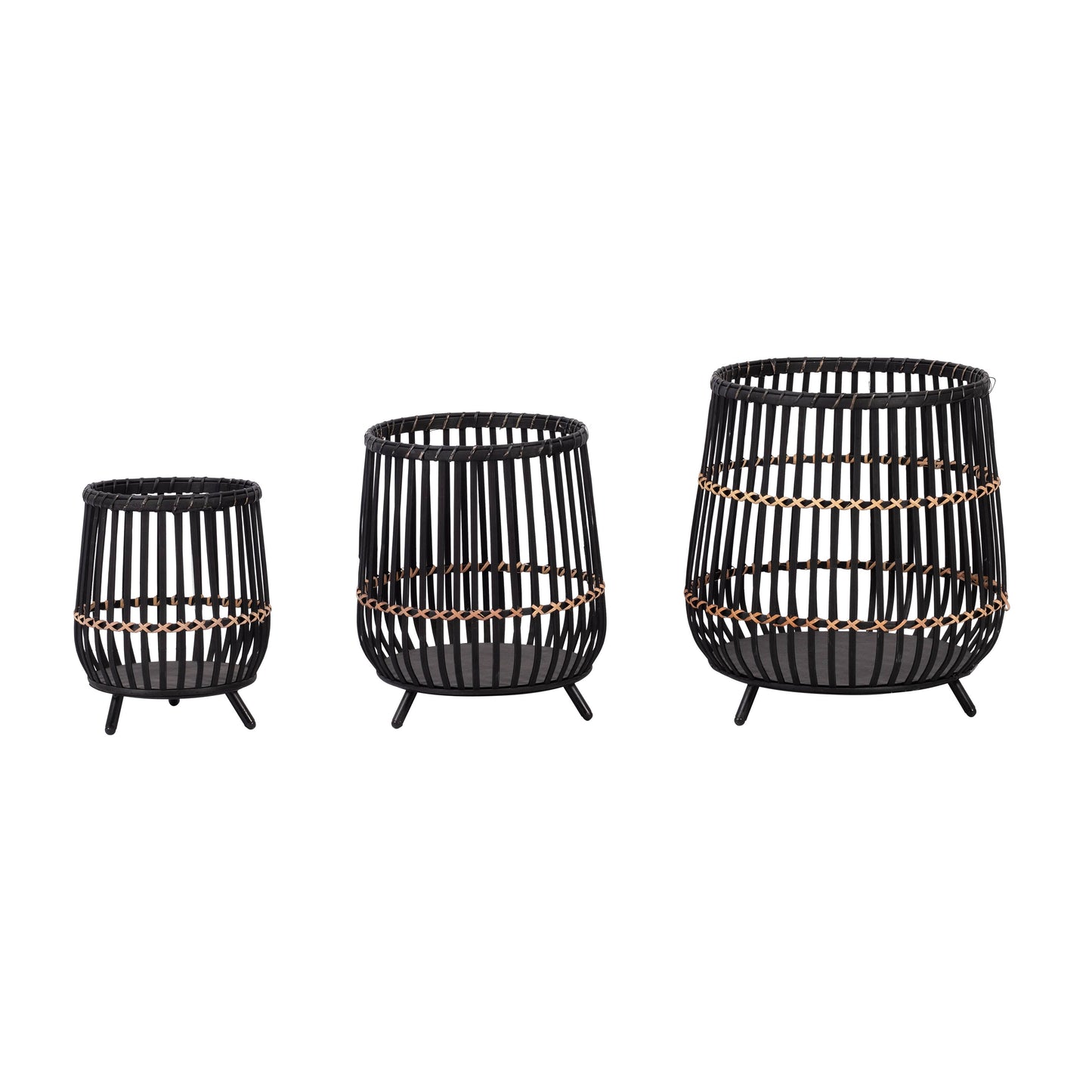 Black Bamboo Wood Footed Planters 10/14/17 in.