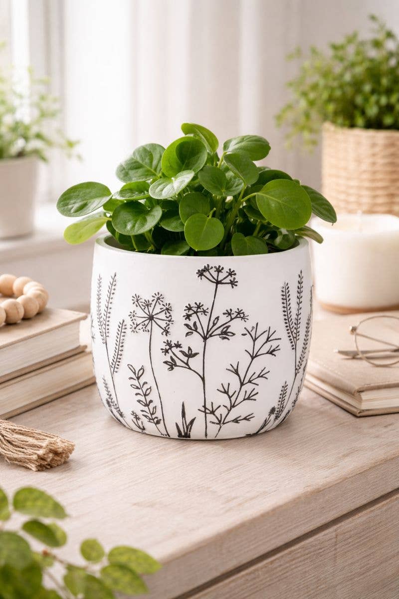 White Black Wildflowe Planter - Modern -   #17572