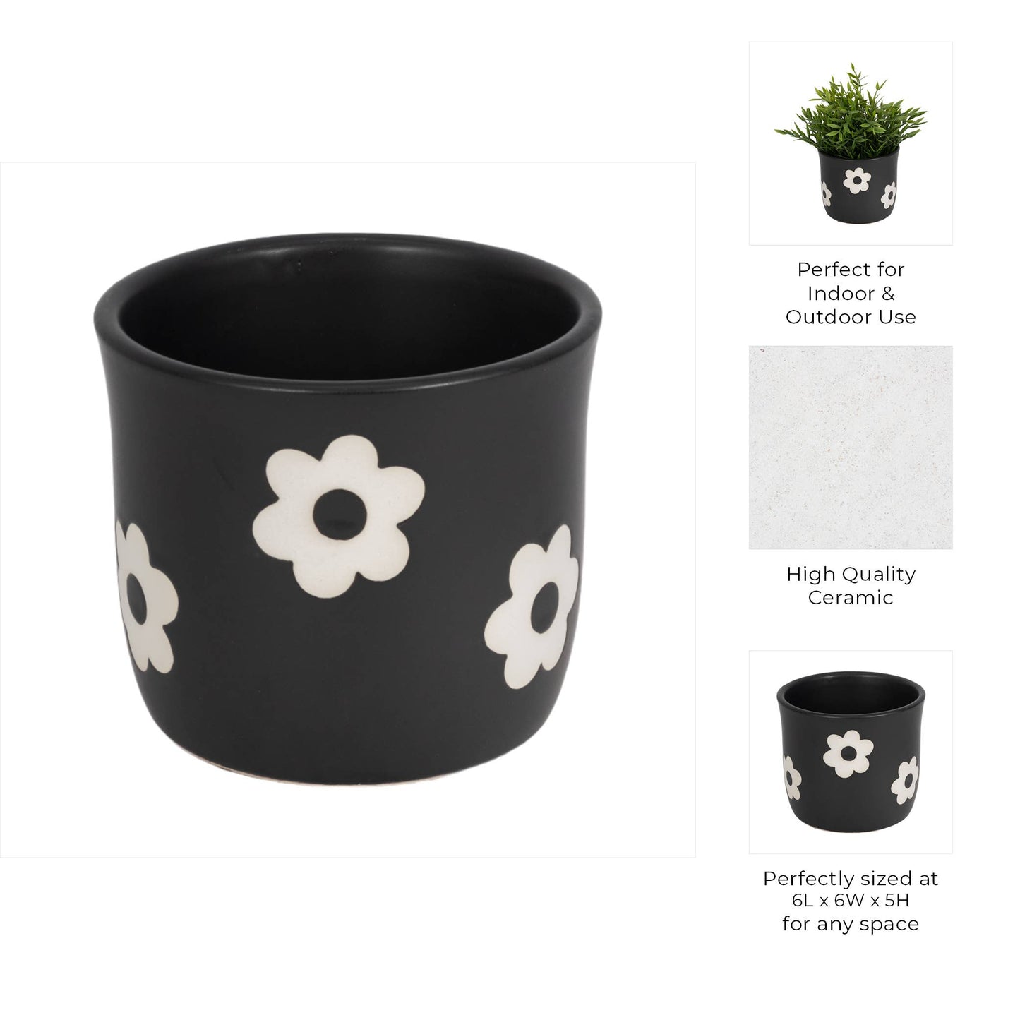 6 in. Black/White Flower Power Planter