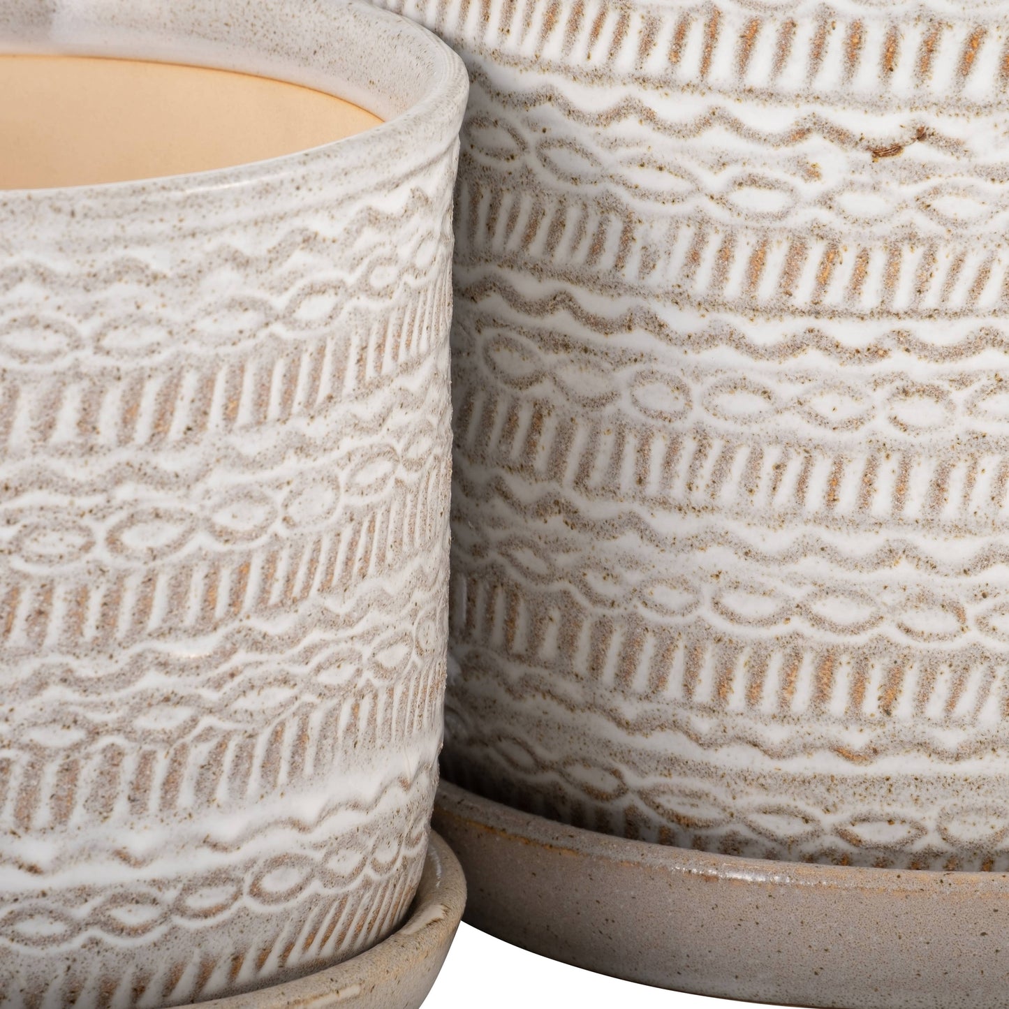 Ivory Round Tribal Planter With Saucer, 6/8 in.