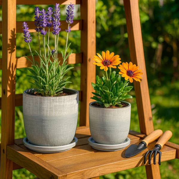 Silver Ceramic Textured Saucer Planters, 5/6 in.