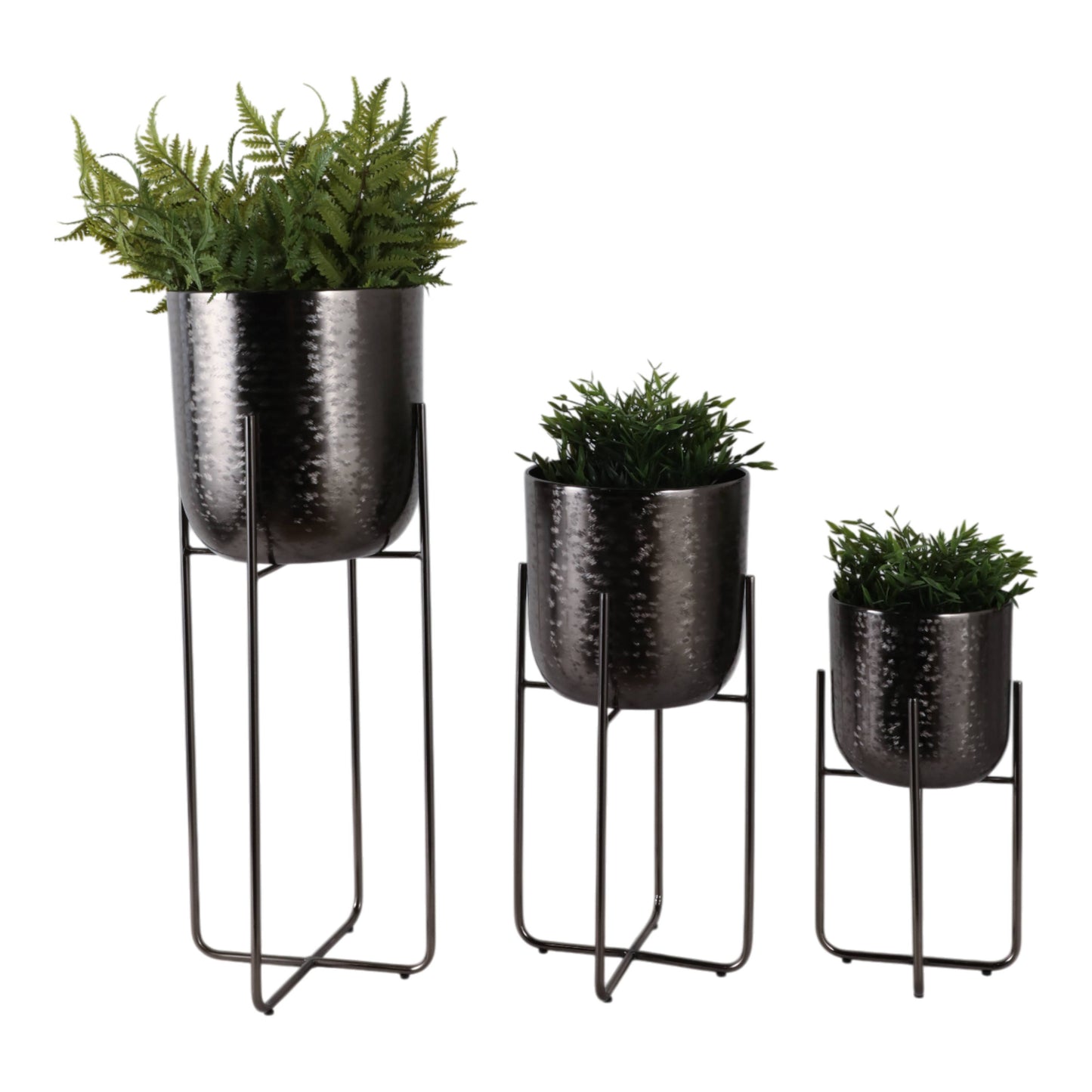 Metal Etched Stand Planters - Black, 7/9/10 in.