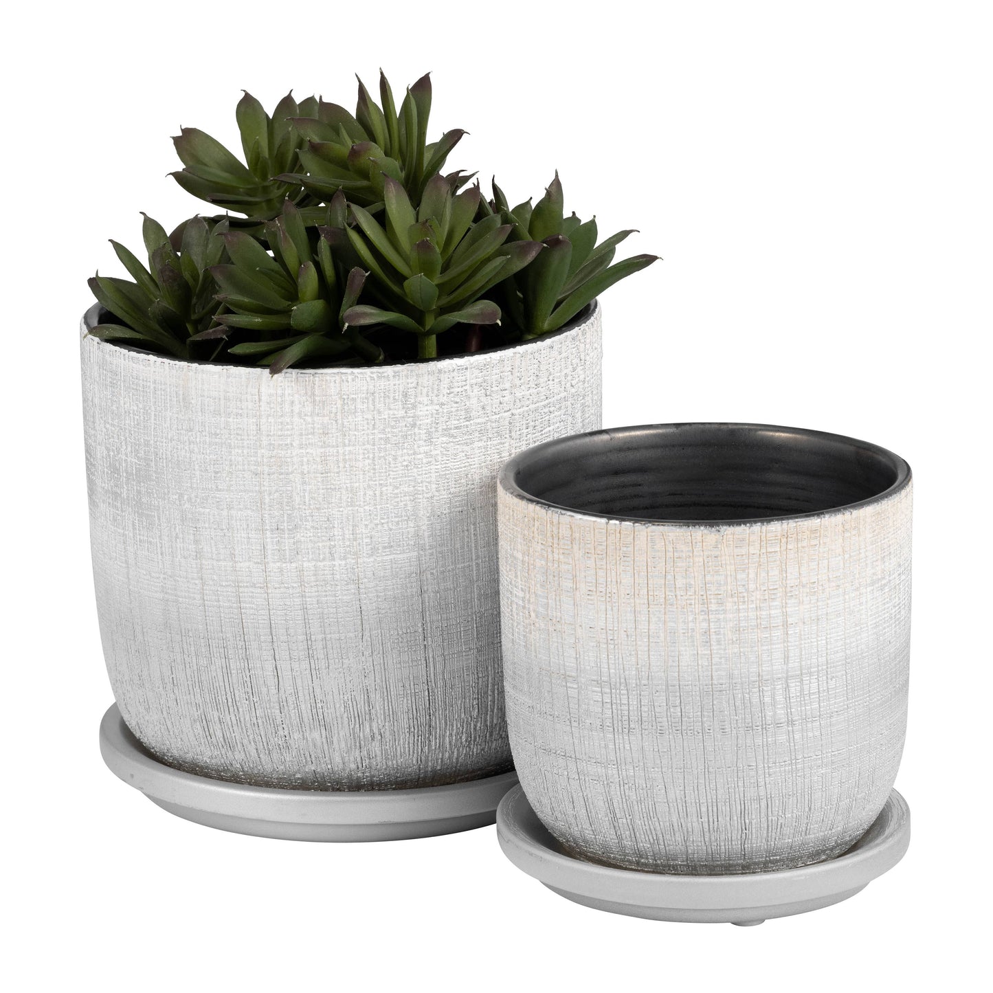 Silver Ceramic Textured Saucer Planters, 5/6 in.