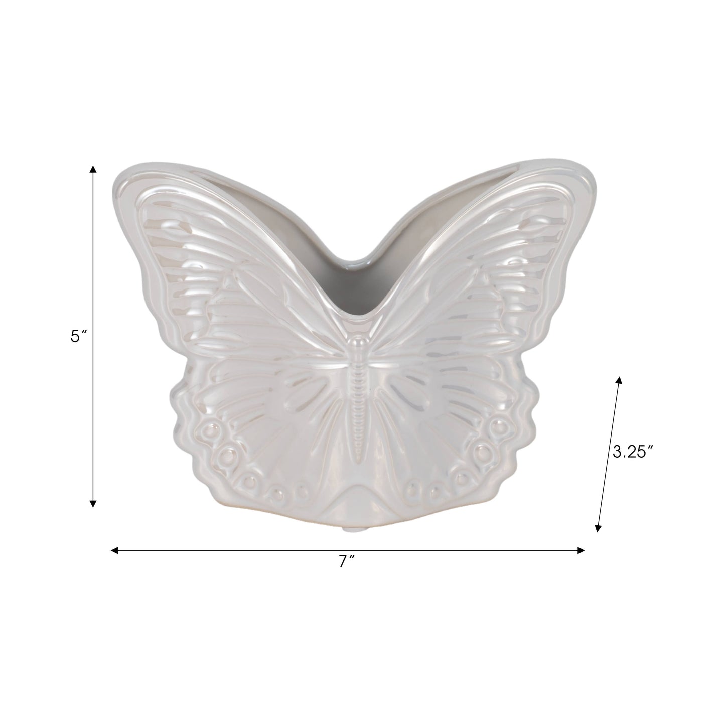 Planter - Ivory Ceramic Iridescent Butterfly, 7 in.