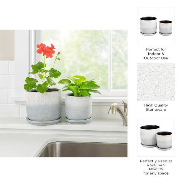 Silver Ceramic Textured Saucer Planters, 5/6 in.