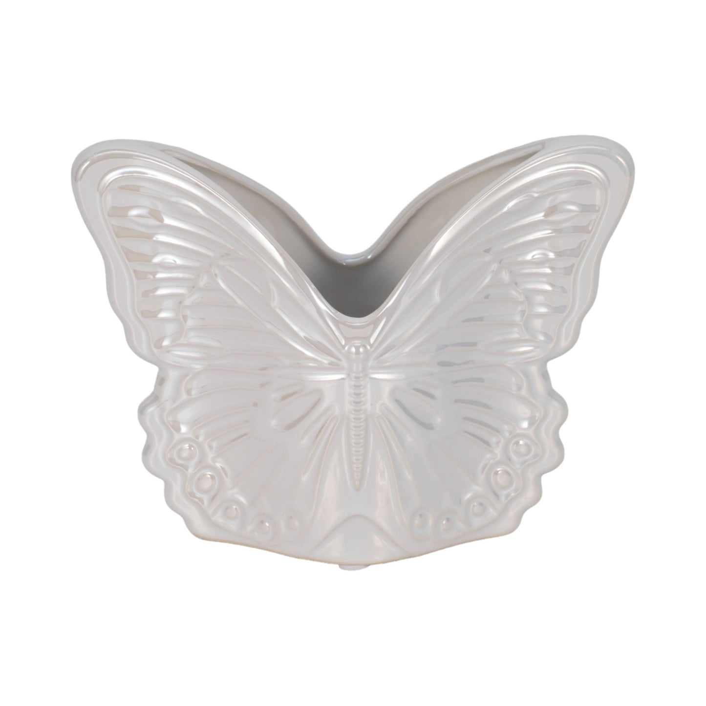 Planter - Ivory Ceramic Iridescent Butterfly, 7 in.