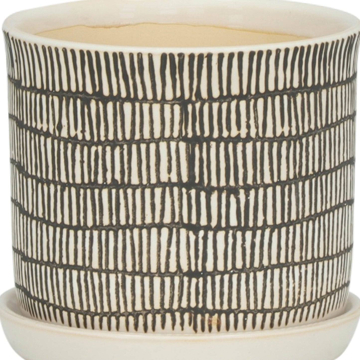 Planters Set of 2 - Ivory Ceramic Line with Saucer, 6/8 in.