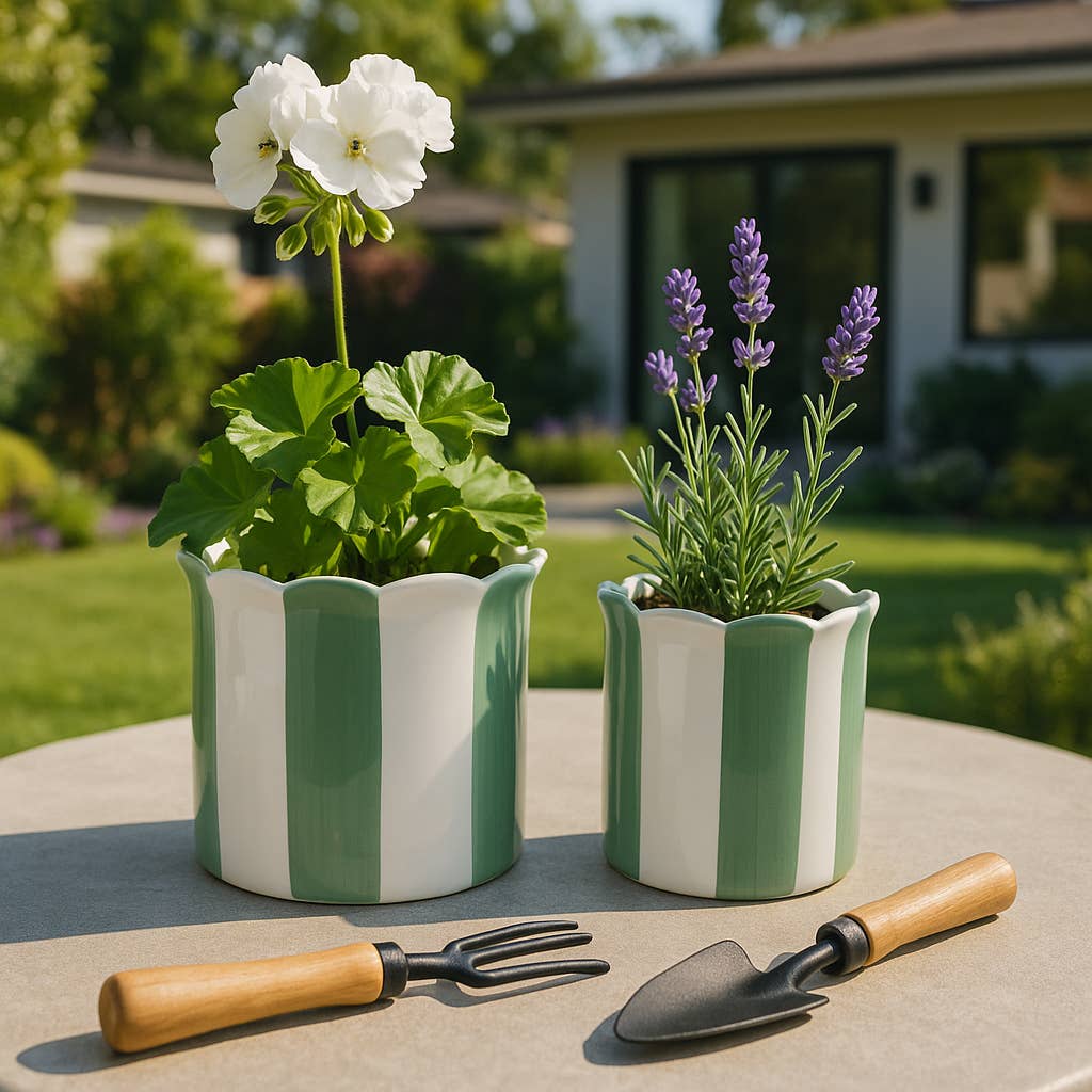 Green/White Ceramic Striped