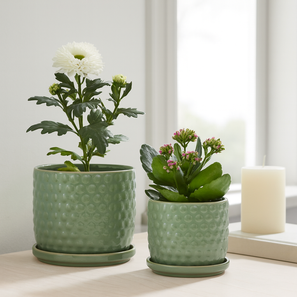 Ceramic Textured Bubble Planters - Green, 6/8 in.