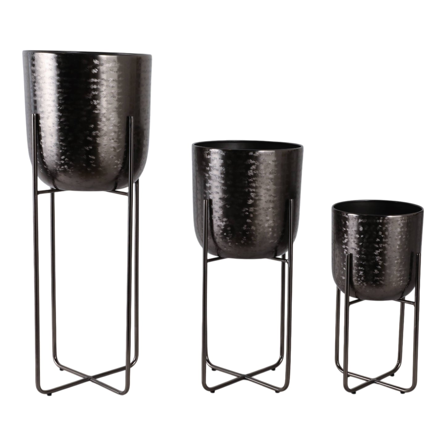 Metal Etched Stand Planters - Black, 7/9/10 in.