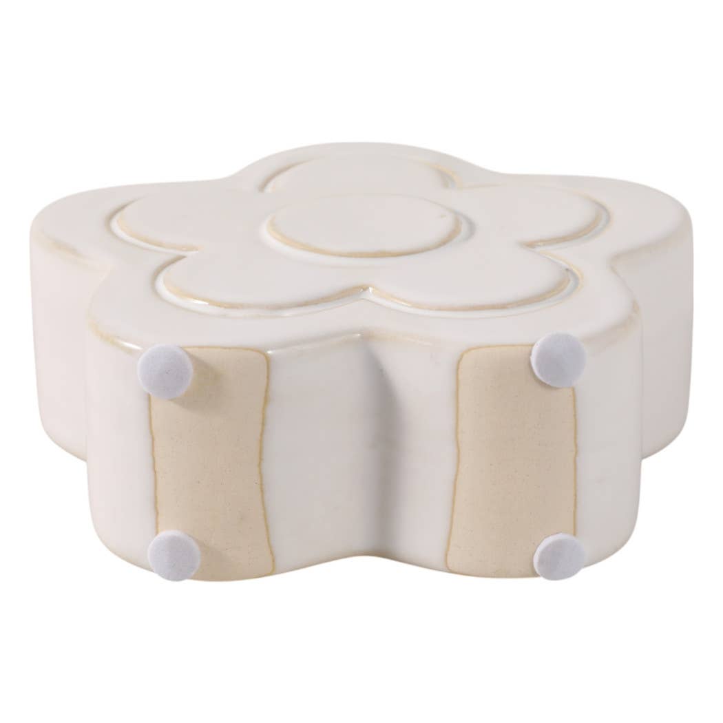 Pencil Cup - Ivory Ceramic Sculpted Flower Power, 5 in.