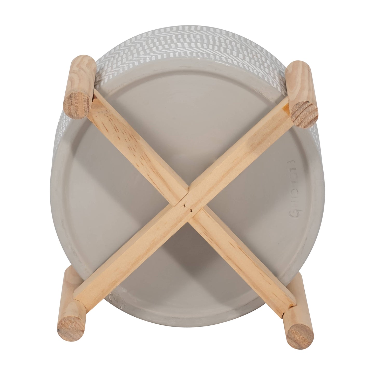 Ceramic Tribal Geometric Planter Wood Stand - Ivory, 6 in.