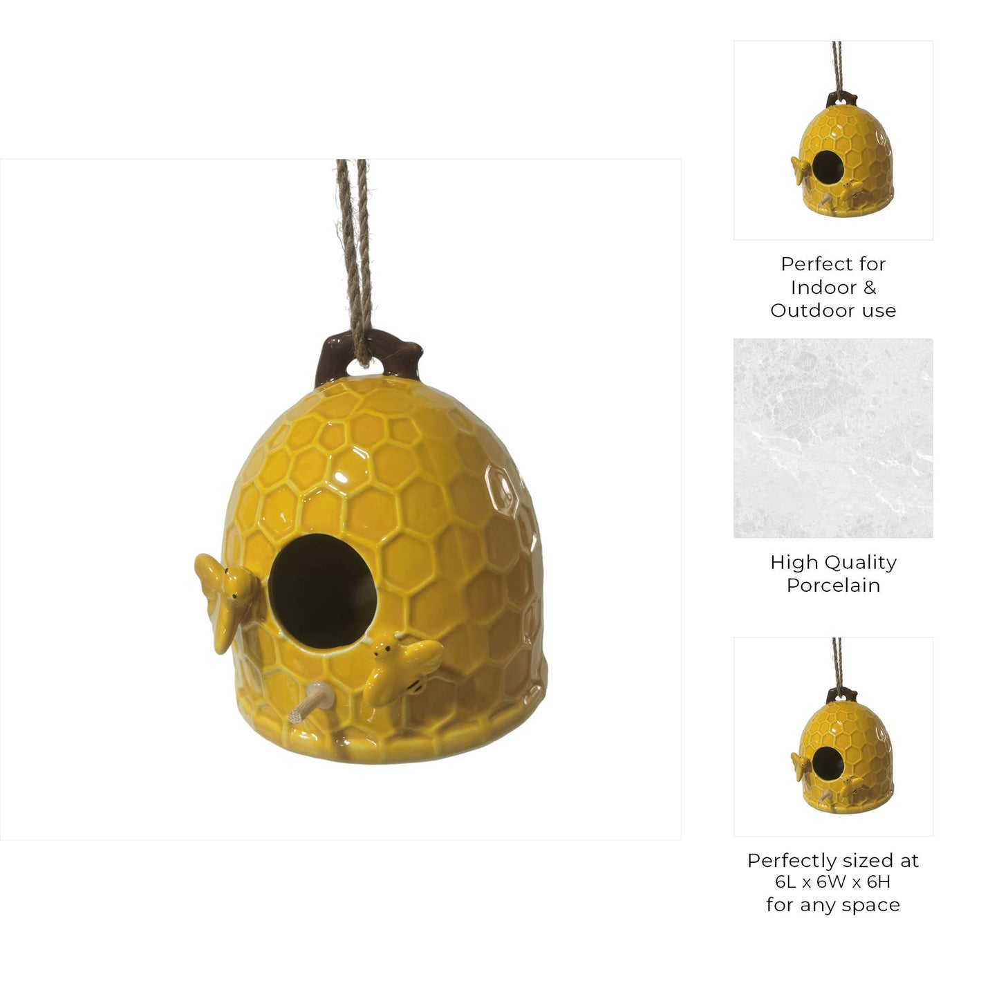 6 in. Yellow Stoneware Honeycomb Bird Feeder
