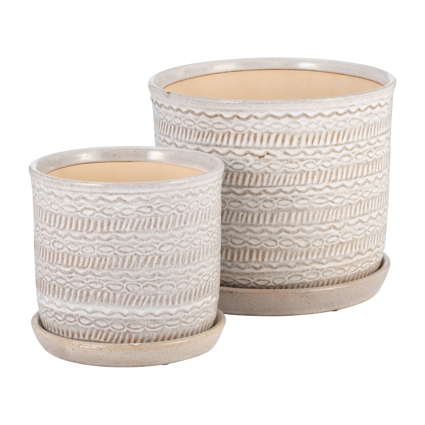 Ivory Round Tribal Planter With Saucer, 6/8 in.