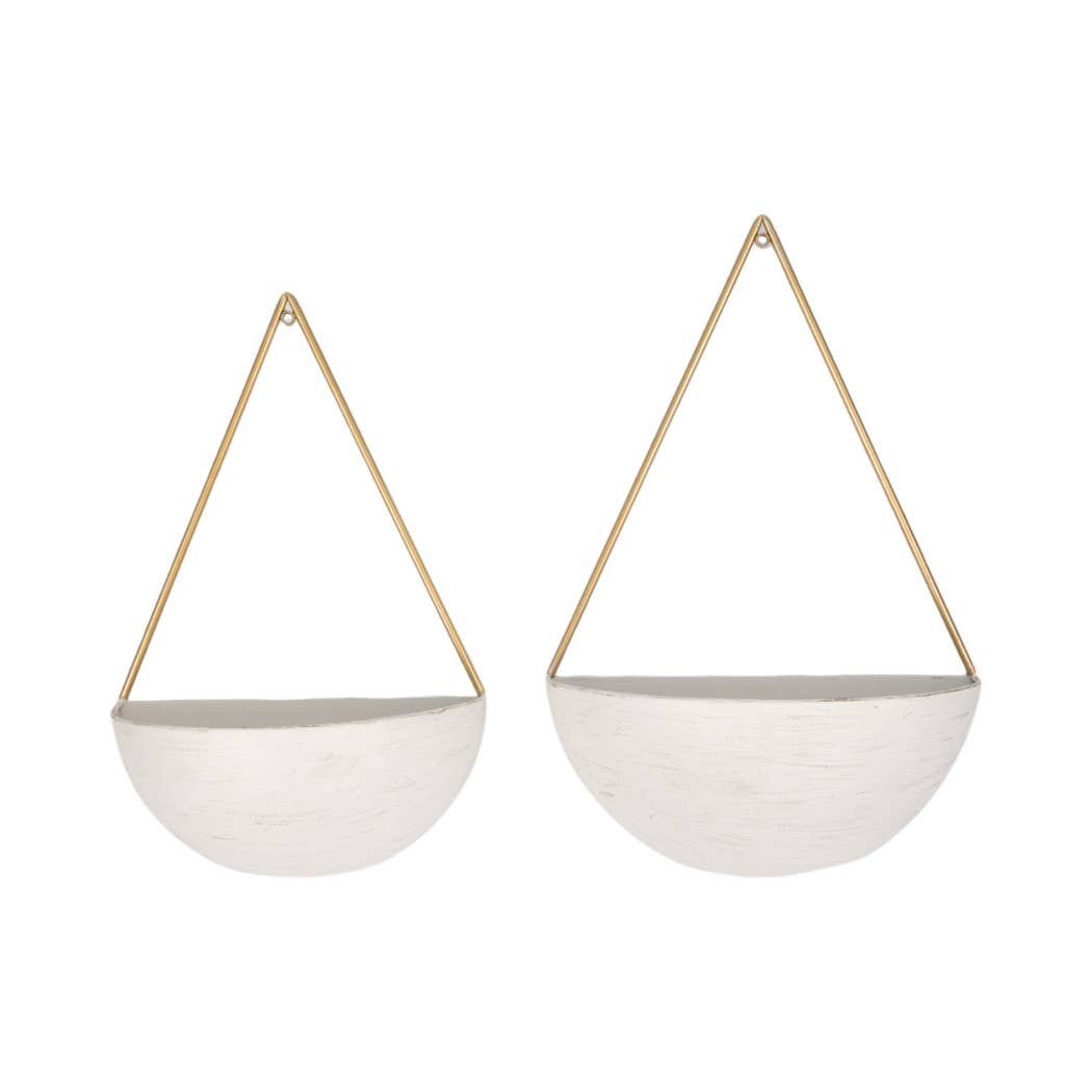 Wall Planters - White Metal Half Moon, 10/12 in.