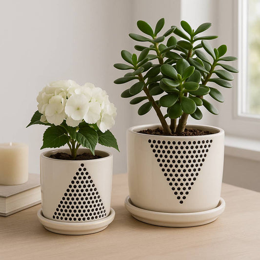 White Ceramic Triangle Dot Planter, 6/8 in.
