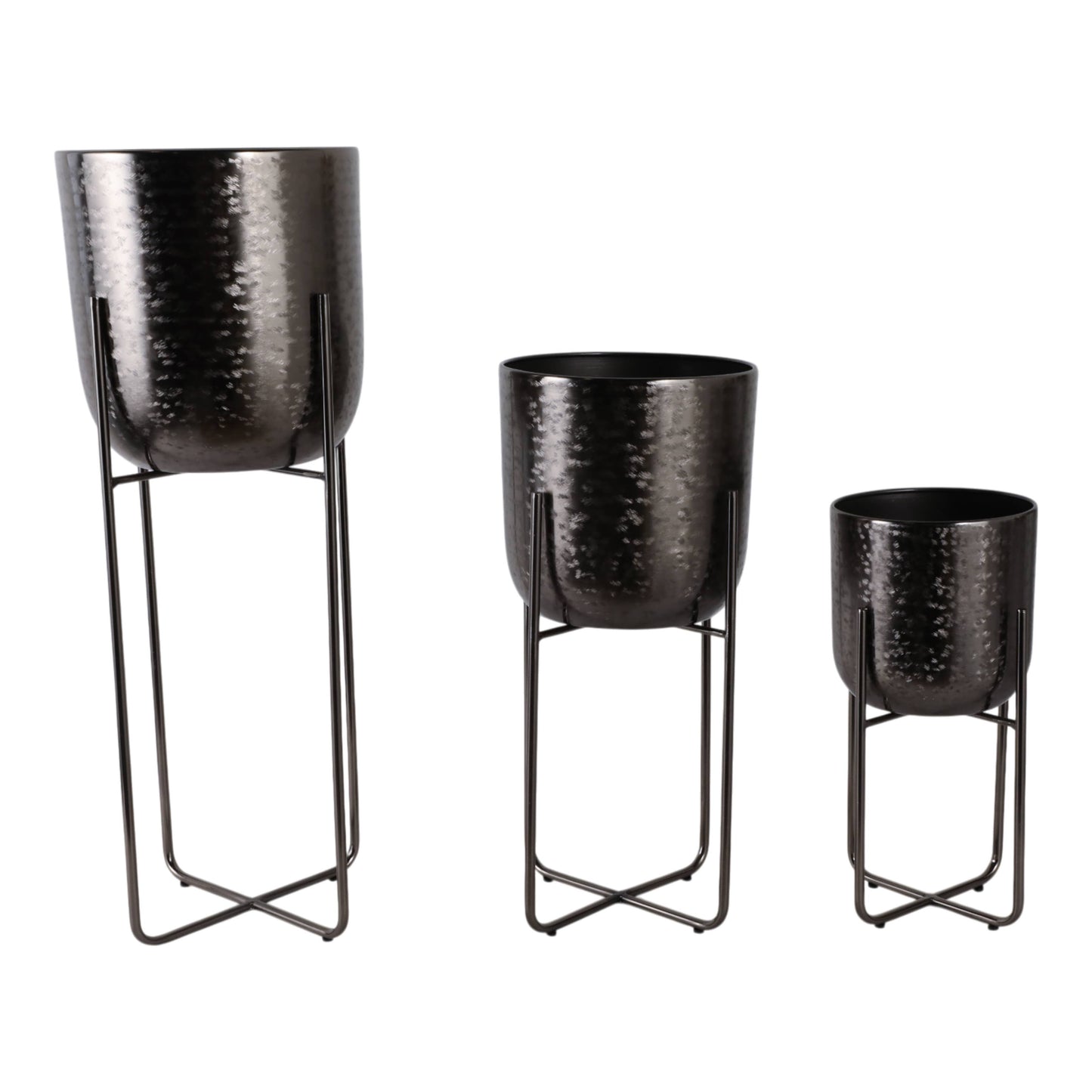 Metal Etched Stand Planters - Black, 7/9/10 in.