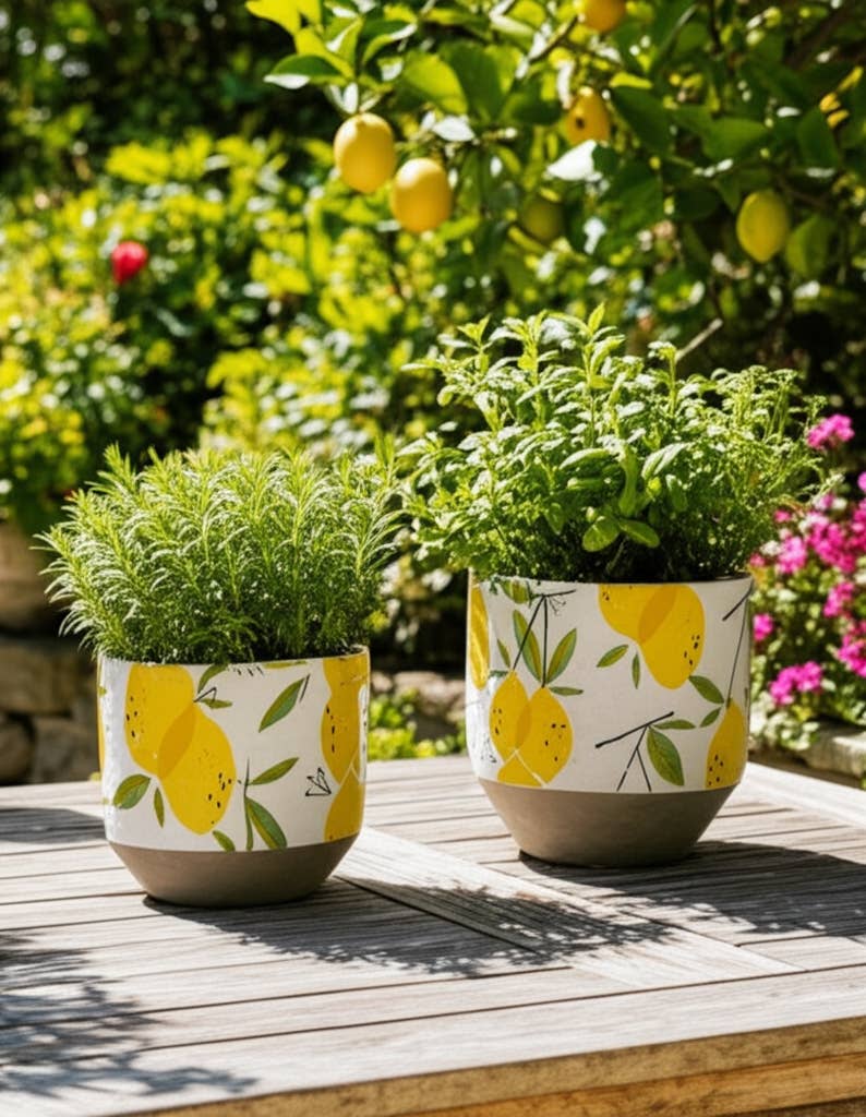 Yellow Pottery Growing Lemons Planters, 6/7 in.