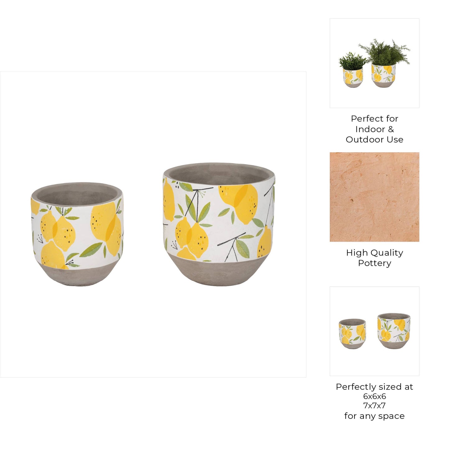 Yellow Pottery Growing Lemons Planters, 6/7 in.