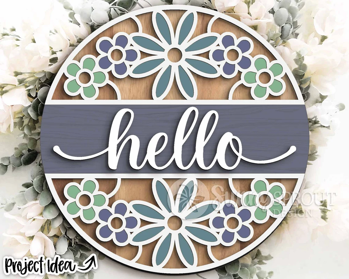Spring- Hello Flower Round Door Hanger DIY | Wood Sign