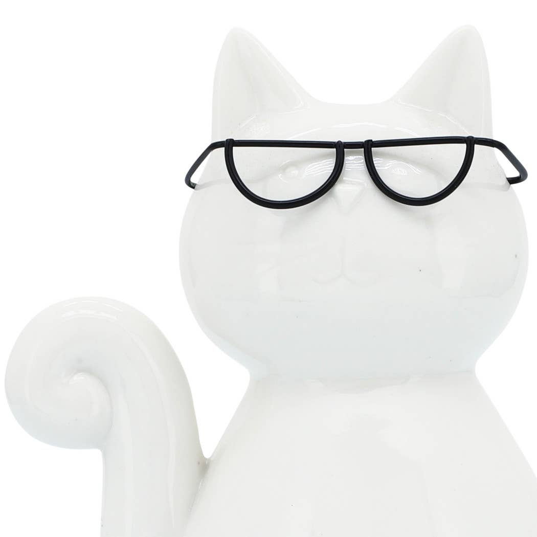 White Porcelain Cat with Glasses, 7 in.