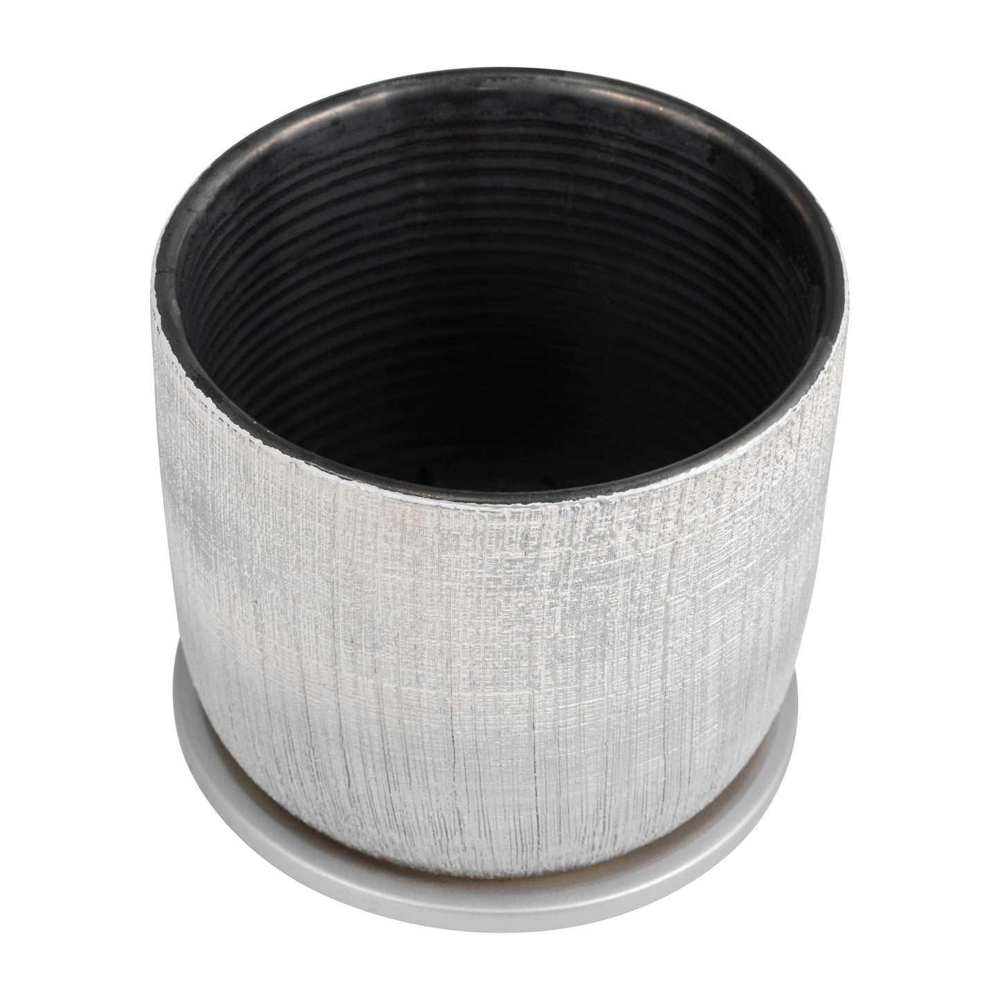 Silver Ceramic Textured Saucer Planters, 5/6 in.