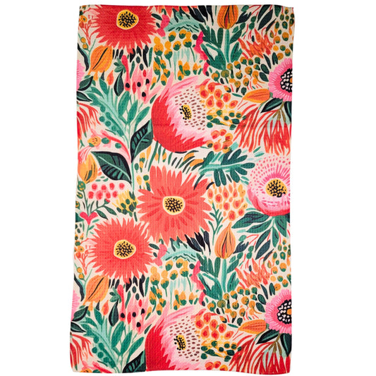 Tropical Summer Flowers Kitchen Waffle Towels